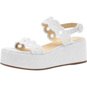 image:imageFSJ Women Boho Wedge Sandals Low Platform Open Toe CutOut Strappy Stylish Summer Casual Party Shoes Size 416 USWhite