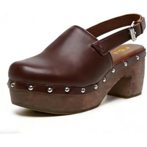 image:imageFSJ Women Closed Round Toe Studded Mules Chunky Wooden Platform Heel Clogs Adjustable Buckle Strap Slingback Casual Shoes Size 416 USBrown