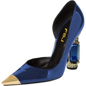 image:imageFSJ Women DOrsay Graceful Pumps Gilded Pointed Toe Crystal Chunky Block High Heels Slip On Wedding Prom Dress Shoes Size 416 USBlue