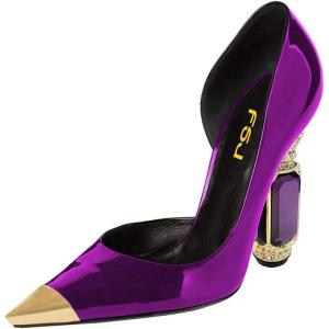 image:imageFSJ Women DOrsay Graceful Pumps Gilded Pointed Toe Crystal Chunky Block High Heels Slip On Wedding Prom Dress Shoes Size 416 USPurple