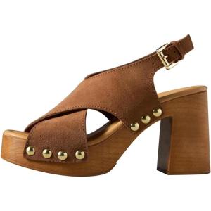 image:imageFSJ Women Platform Chunky Block High Heels Sandals Rivet Studded Open Toe Slingback Cross Strap Mule Clogs Shoes Size 416 USBrown
