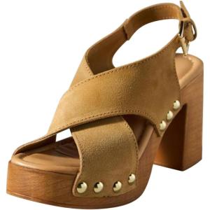image:imageFSJ Women Platform Chunky Block High Heels Sandals Rivet Studded Open Toe Slingback Cross Strap Mule Clogs Shoes Size 416 USKhaki