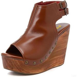 image:imageFSJ Women Retro Peep Toe Platform Sandals Metal Studs Chunky Wedge High Heel Slingback Ankle Strap Comfortable Walking Shoes Size 416 USBrown