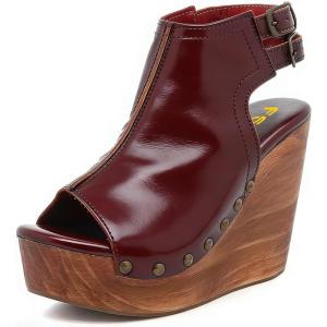 image:imageFSJ Women Retro Peep Toe Platform Sandals Metal Studs Chunky Wedge High Heel Slingback Ankle Strap Comfortable Walking Shoes Size 416 USDark Red