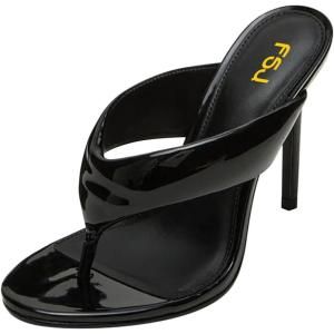 image:imageFSJ Women Round Open Toe Thong Stiletto Mule Sandals High Heel Slip On Flip Flops Comfortable Summer Wedding Evening Shoes Size 416 USBlack