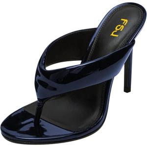 image:imageFSJ Women Round Open Toe Thong Stiletto Mule Sandals High Heel Slip On Flip Flops Comfortable Summer Wedding Evening Shoes Size 416 USBlue