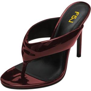 image:imageFSJ Women Round Open Toe Thong Stiletto Mule Sandals High Heel Slip On Flip Flops Comfortable Summer Wedding Evening Shoes Size 416 USDark Red