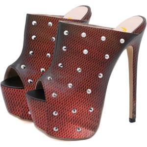 image:imageFSJ Women Sexy Studded Platform Mules Stiletto High Heel Peep Toe Slip On Summer Party Dress Prom Shoes Size 415 USRed Scale
