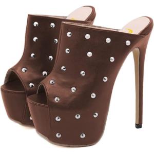 image:imageFSJ Women Sexy Studded Platform Mules Stiletto High Heel Peep Toe Slip On Summer Party Dress Prom Shoes Size 415 USSienna
