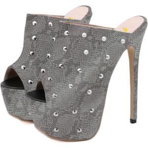 image:imageFSJ Women Sexy Studded Platform Mules Stiletto High Heel Peep Toe Slip On Summer Party Dress Prom Shoes Size 415 USSnake Pattern