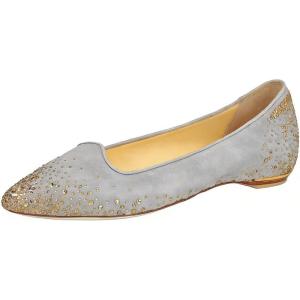 image:imageFSJ Women Sparkle Rhinestones Pointed Toe Flats Gold Embellished Suede Slip On Ballet Flats Elegant Wedding Bride Shoes Size 415 USGrey