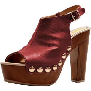 image:imageFSJ Women Studded Platform Heels Slingback Sandals Wooden Block Heel Ankle Strap Peep Toe Clogs Mules Comfortable Walking Shoes Size 416 USRed