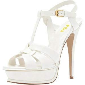 image:imageFSJ Women TStrap Platform Sandals Peep Toe Ankle Strap Stiletto Heels Strappy Wedding Dating Dress Shoes Size 416 USWhite
