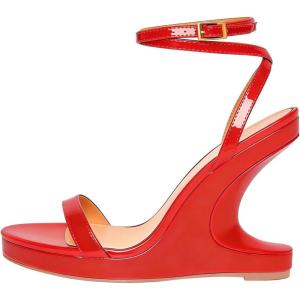 image:imageFSJ Women Wedge Heel Strappy Sandals with Platform Open Toe Adjustable Ankle Strap Comfortable Summer Office Shoes Size 416 USRed