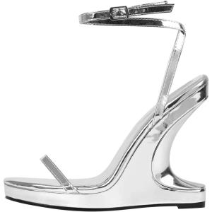 image:imageFSJ Women Wedge Heel Strappy Sandals with Platform Open Toe Adjustable Ankle Strap Comfortable Summer Office Shoes Size 416 USSilver