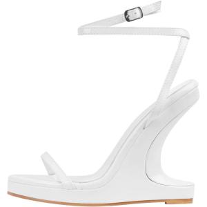 image:imageFSJ Women Wedge Heel Strappy Sandals with Platform Open Toe Adjustable Ankle Strap Comfortable Summer Office Shoes Size 416 USWhite
