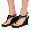 image:imageFSJ Women Low Wedge Heel Thong Sandals Ankle Strap Round Open Toe Flip Flops Comfortable Cushion Heeled Sandal Summer Beach Shoes Size 416 USBlack
