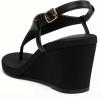 image:imageFSJ Women Low Wedge Heel Thong Sandals Ankle Strap Round Open Toe Flip Flops Comfortable Cushion Heeled Sandal Summer Beach Shoes Size 416 USBlack