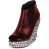 image:imageFSJ Women Stylish Peep Toe Wedge High Heel Ankle Boots with Studs Platform Side Zip Fashion Booties Party Concert Shoes Size 416 USRed