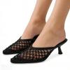 image:imageFSJ Women Woven Net Pointed Toe Kitten Heel Mules Breathable Openwork Backless Heeled Sandals Versatile Summer Shoes Size 416 USBlack