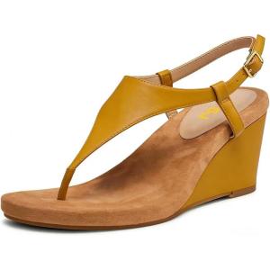 image:imageFSJ Women Low Wedge Heel Thong Sandals Ankle Strap Round Open Toe Flip Flops Comfortable Cushion Heeled Sandal Summer Beach Shoes Size 416 USYellow