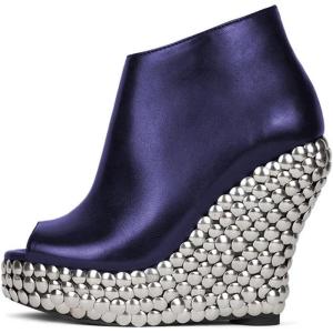 image:imageFSJ Women Stylish Peep Toe Wedge High Heel Ankle Boots with Studs Platform Side Zip Fashion Booties Party Concert Shoes Size 416 USBlue
