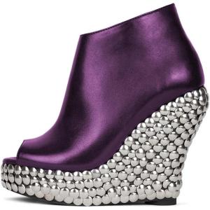 image:imageFSJ Women Stylish Peep Toe Wedge High Heel Ankle Boots with Studs Platform Side Zip Fashion Booties Party Concert Shoes Size 416 USPurple