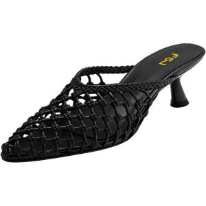 image:imageFSJ Women Woven Net Pointed Toe Kitten Heel Mules Breathable Openwork Backless Heeled Sandals Versatile Summer Shoes Size 416 USBlack