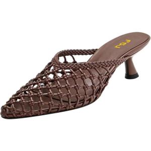 image:imageFSJ Women Woven Net Pointed Toe Kitten Heel Mules Breathable Openwork Backless Heeled Sandals Versatile Summer Shoes Size 416 USBrown