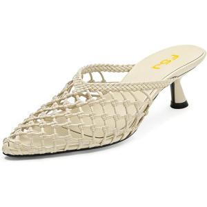 image:imageFSJ Women Woven Net Pointed Toe Kitten Heel Mules Breathable Openwork Backless Heeled Sandals Versatile Summer Shoes Size 416 USCream