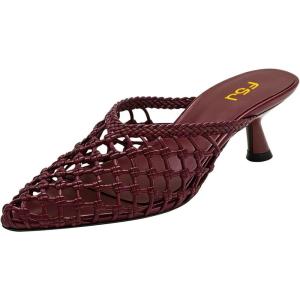image:imageFSJ Women Woven Net Pointed Toe Kitten Heel Mules Breathable Openwork Backless Heeled Sandals Versatile Summer Shoes Size 416 USDark Red