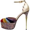 image:imageFSJ Women Multicolor Platform High Heel Stiletto Pumps Ankle Strap Rainbow Closed Round Toe DOrsay Sandals Dress Wedding Party Shoes Size 416 USGold