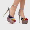 image:imageFSJ Women Multicolor Platform High Heel Stiletto Pumps Ankle Strap Rainbow Closed Round Toe DOrsay Sandals Dress Wedding Party Shoes Size 416 USSilver
