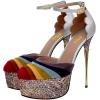 image:imageFSJ Women Multicolor Platform High Heel Stiletto Pumps Ankle Strap Rainbow Closed Round Toe DOrsay Sandals Dress Wedding Party Shoes Size 416 USSilver
