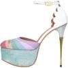 image:imageFSJ Women Multicolor Platform High Heel Stiletto Pumps Ankle Strap Rainbow Closed Round Toe DOrsay Sandals Dress Wedding Party Shoes Size 416 USWhite Pink