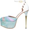 image:imageFSJ Women Multicolor Platform High Heel Stiletto Pumps Ankle Strap Rainbow Closed Round Toe DOrsay Sandals Dress Wedding Party Shoes Size 416 USWhite Blue