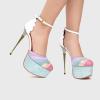 image:imageFSJ Women Multicolor Platform High Heel Stiletto Pumps Ankle Strap Rainbow Closed Round Toe DOrsay Sandals Dress Wedding Party Shoes Size 416 USWhite Pink