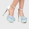 image:imageFSJ Women Multicolor Platform High Heel Stiletto Pumps Ankle Strap Rainbow Closed Round Toe DOrsay Sandals Dress Wedding Party Shoes Size 416 USWhite Blue