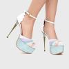 image:imageFSJ Women Multicolor Platform High Heel Stiletto Pumps Ankle Strap Rainbow Closed Round Toe DOrsay Sandals Dress Wedding Party Shoes Size 416 USWhite