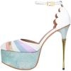 image:imageFSJ Women Multicolor Platform High Heel Stiletto Pumps Ankle Strap Rainbow Closed Round Toe DOrsay Sandals Dress Wedding Party Shoes Size 416 USWhite