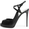image:imageFSJ Women Peep Toe Low Platform Stilettos Slingback Pumps Ankle Strap Side Buckle High Heel Sandals Fashion Bride Party Shoes Size 416 USBlack