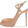 image:imageFSJ Women Peep Toe Low Platform Stilettos Slingback Pumps Ankle Strap Side Buckle High Heel Sandals Fashion Bride Party Shoes Size 416 USNude