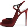 image:imageFSJ Women Peep Toe Low Platform Stilettos Slingback Pumps Ankle Strap Side Buckle High Heel Sandals Fashion Bride Party Shoes Size 416 USRed