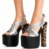image:imageFSJ Women Peep Toe Platform Sandals Multicolor Printing Chunky High Heel Slingbacks Buckle Strap Party Dress Shoes Size 416 USBlacksilverleopard