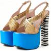 image:imageFSJ Women Peep Toe Platform Sandals Multicolor Printing Chunky High Heel Slingbacks Buckle Strap Party Dress Shoes Size 416 USBluegold