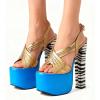 image:imageFSJ Women Peep Toe Platform Sandals Multicolor Printing Chunky High Heel Slingbacks Buckle Strap Party Dress Shoes Size 416 USBluegold