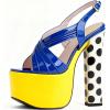 image:imageFSJ Women Peep Toe Platform Sandals Multicolor Printing Chunky High Heel Slingbacks Buckle Strap Party Dress Shoes Size 416 USYellowblue