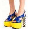 image:imageFSJ Women Peep Toe Platform Sandals Multicolor Printing Chunky High Heel Slingbacks Buckle Strap Party Dress Shoes Size 416 USYellowblue