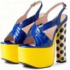 image:imageFSJ Women Peep Toe Platform Sandals Multicolor Printing Chunky High Heel Slingbacks Buckle Strap Party Dress Shoes Size 416 USYellowblue