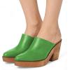 image:imageFSJ Women Retro Pointed Toe Mules Wooden Wedge Chunky Block Heel Clogs Slip On Platform Sandals Summer Party Shoes Size 416 USGreen